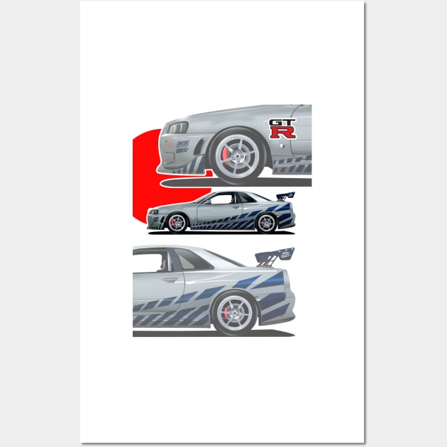 Brian's skyline gtr R34 Nissan (brian o conner) godzilla Wall Art by ASAKDESIGNS